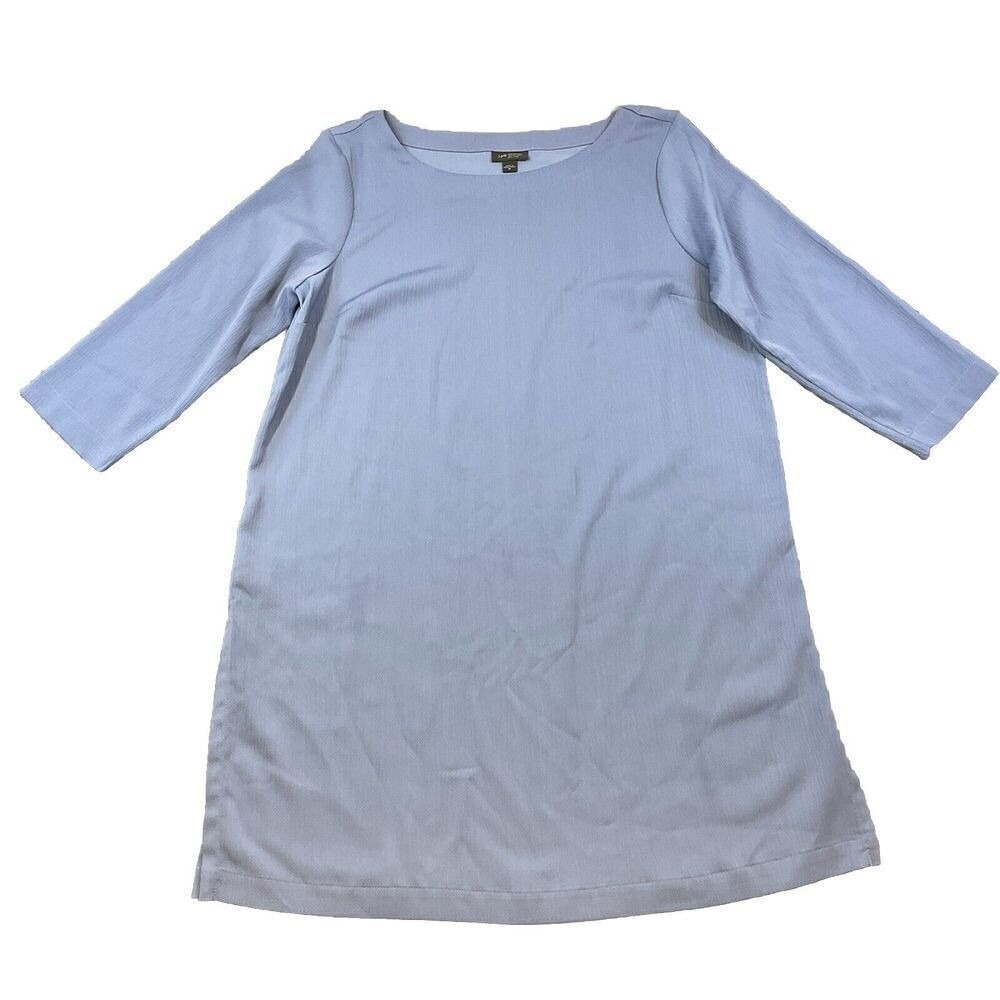 JJill Women Shift Dress Blue Textured Crepe Medium Wearever 3/4 Sleeve classic